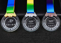 学生の色刷のリボンが付いている水晶注文のスポーツ メダル サンド ブラストのテキスト