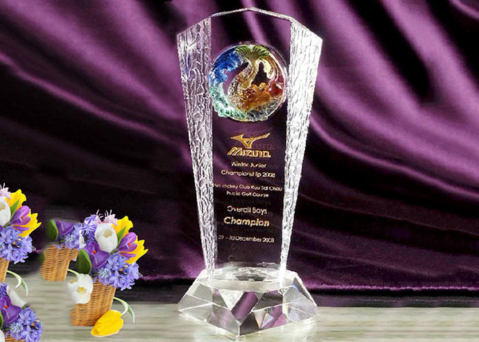 着色された艶出しのワシが付いている上限のカスタマイズされたクリスタル グラスのトロフィ賞